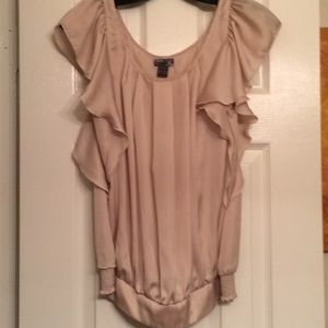 Polyester cream top with ruffle sleeves